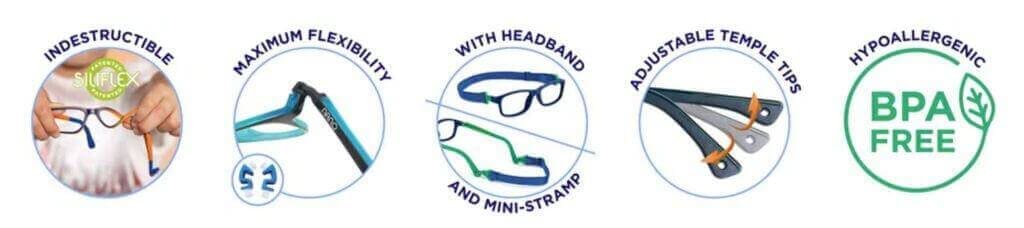 Nano kids eyeglasses optical frame with three year warranty, BPA free and two head band